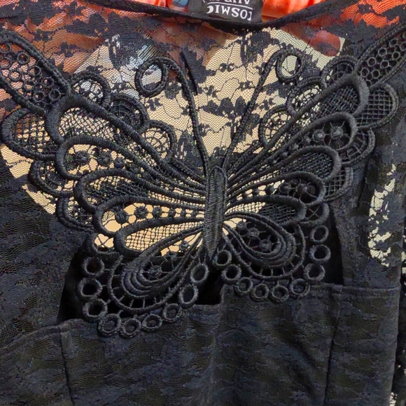 Butterfly Lace Bell Princess Sleeves Cropped Top Bustier close Party Shi… - Picture 14 of 16